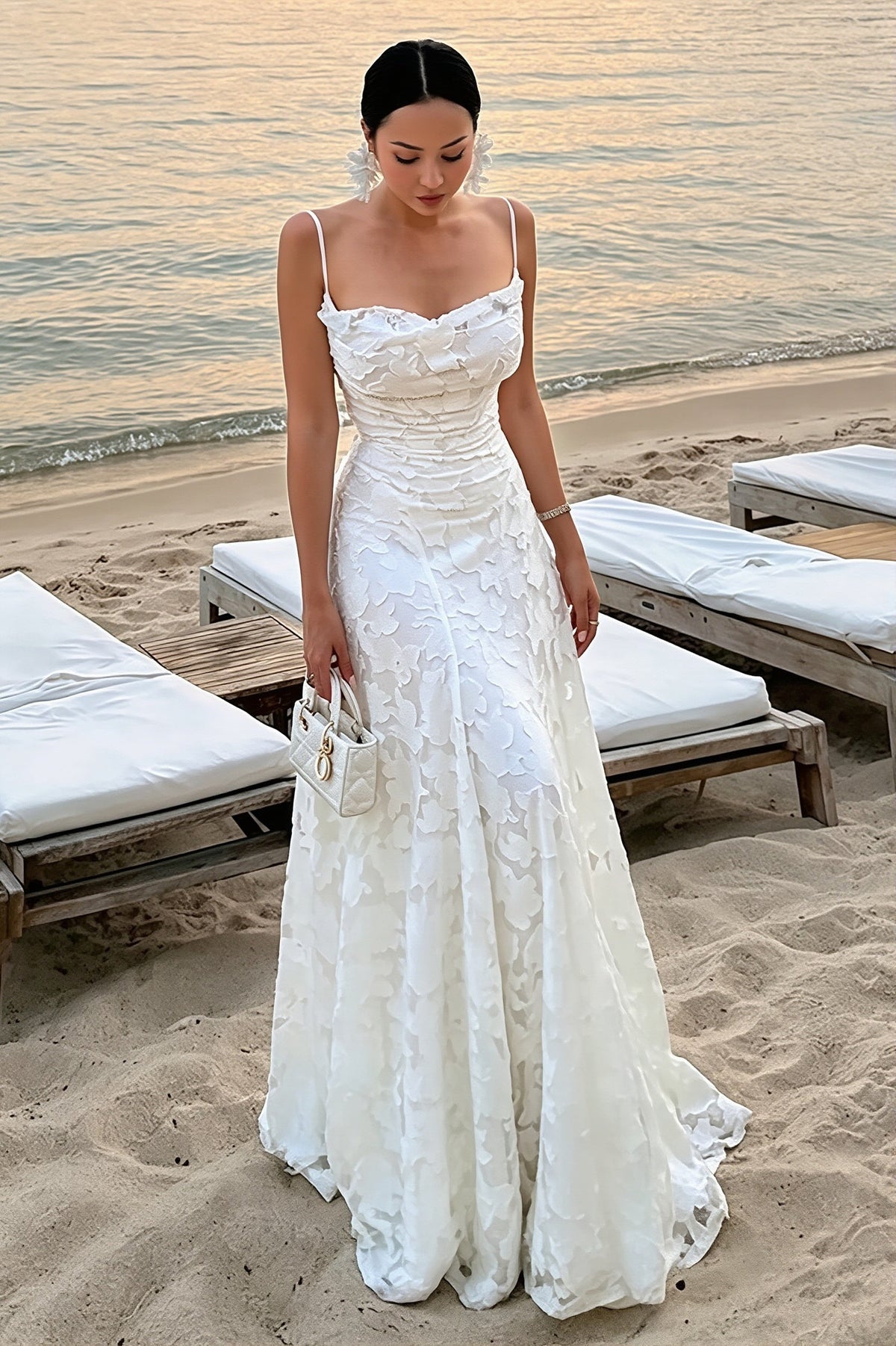 Floral Appliqué Sweetheart Fit and Flare Maxi Gown
