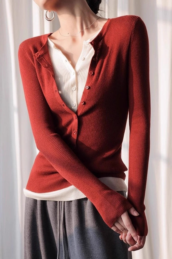 Layered Collar Slim Knit Top