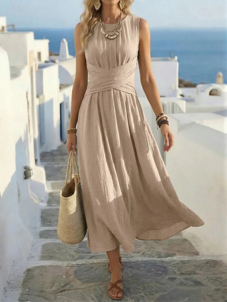 Crew Neck Sleeveless Cross Waist Fit and Flare Midi Dress 5