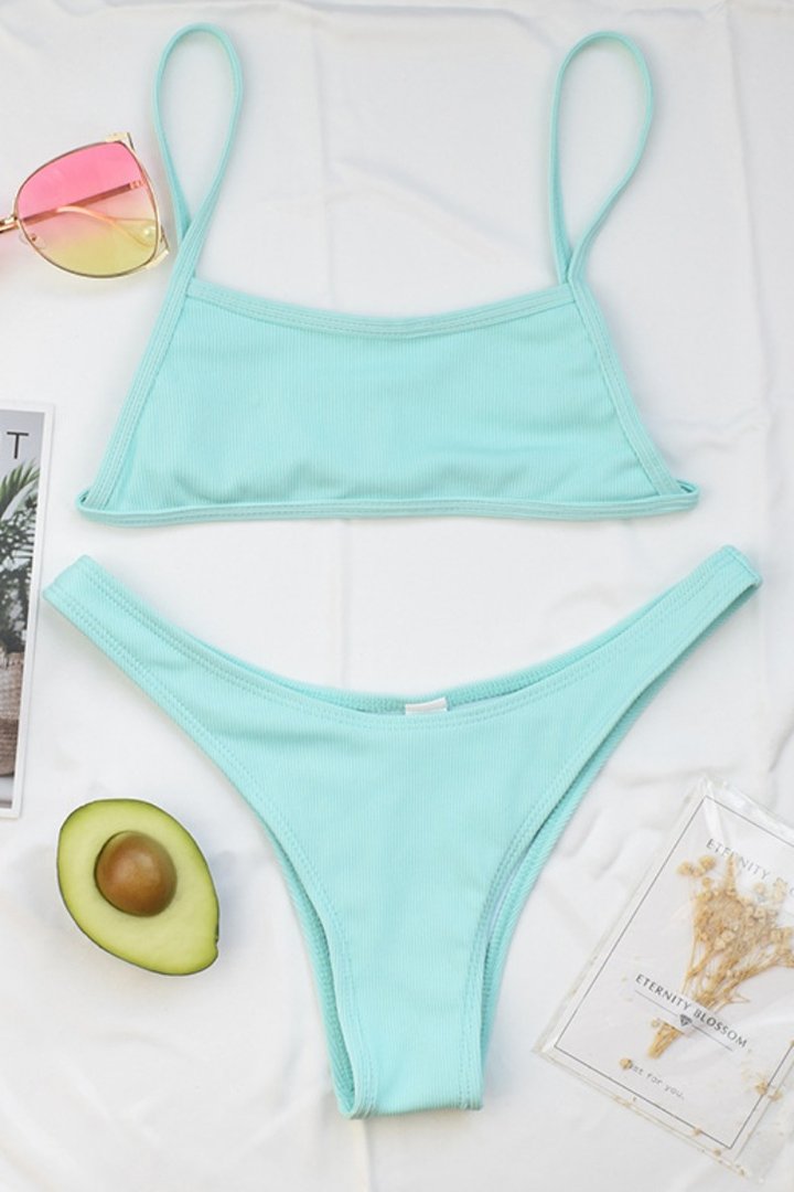 Bandeau High Cut Solid Bikini Set (4 Colors) - Fashionpara