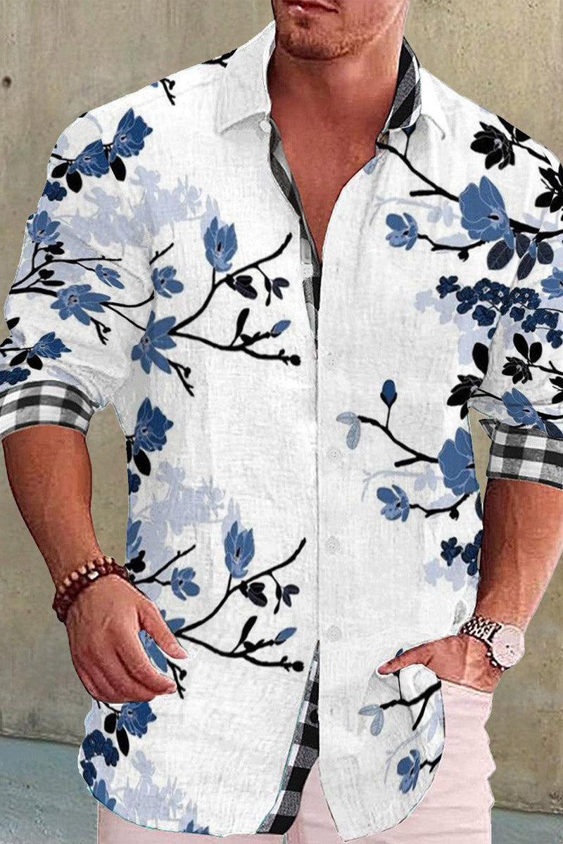 Uniqshe Men's Cotton&Linen Long-Sleeved Fashion Casual Shirt