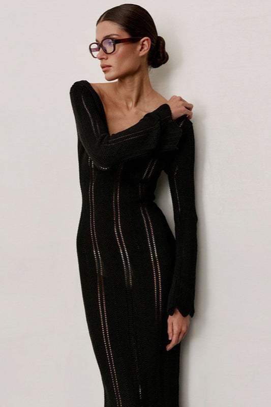 U Neck Long Sleeve Knit Work Dress