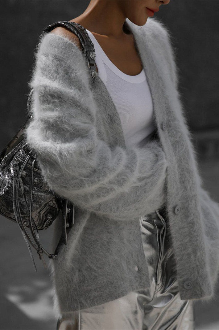 V-Neck Fluffy Knit Cardigan Sweater 13
