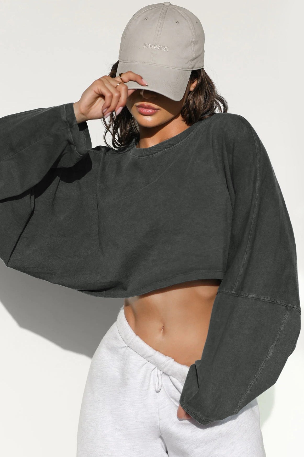 Boxy Crop Crew Neck Sweatshirt