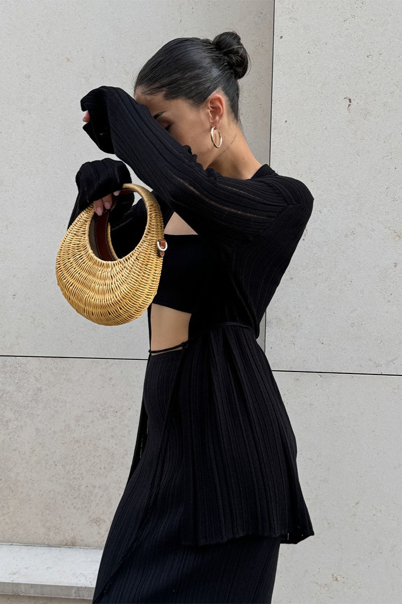 Vintage Ribbed Knit Cardigan and Cami Dress Set for Elegance