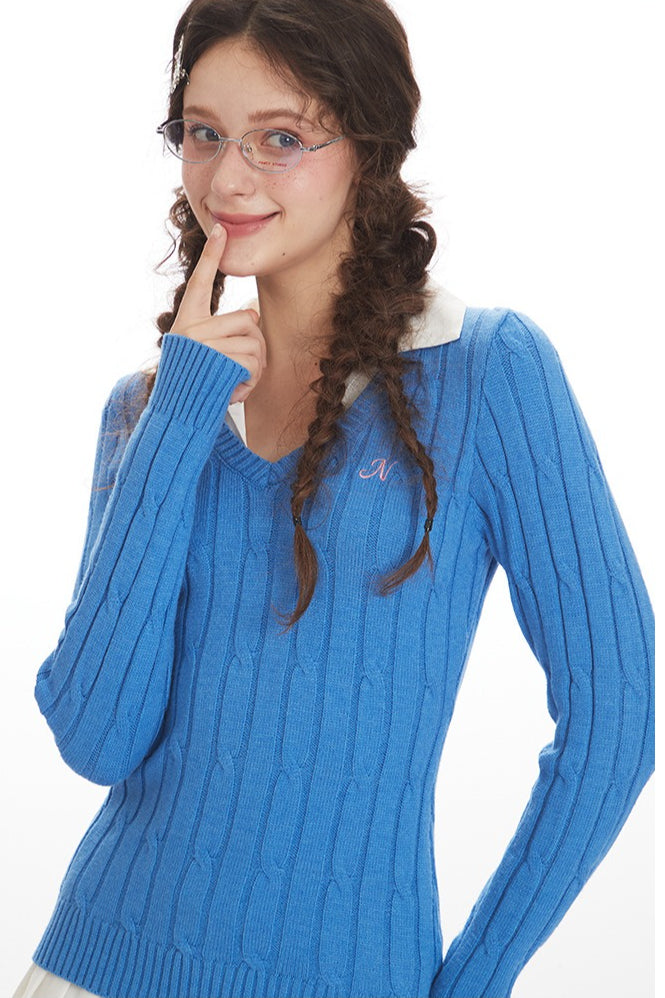 Twisted Stitch Long Sleeve Knit Top