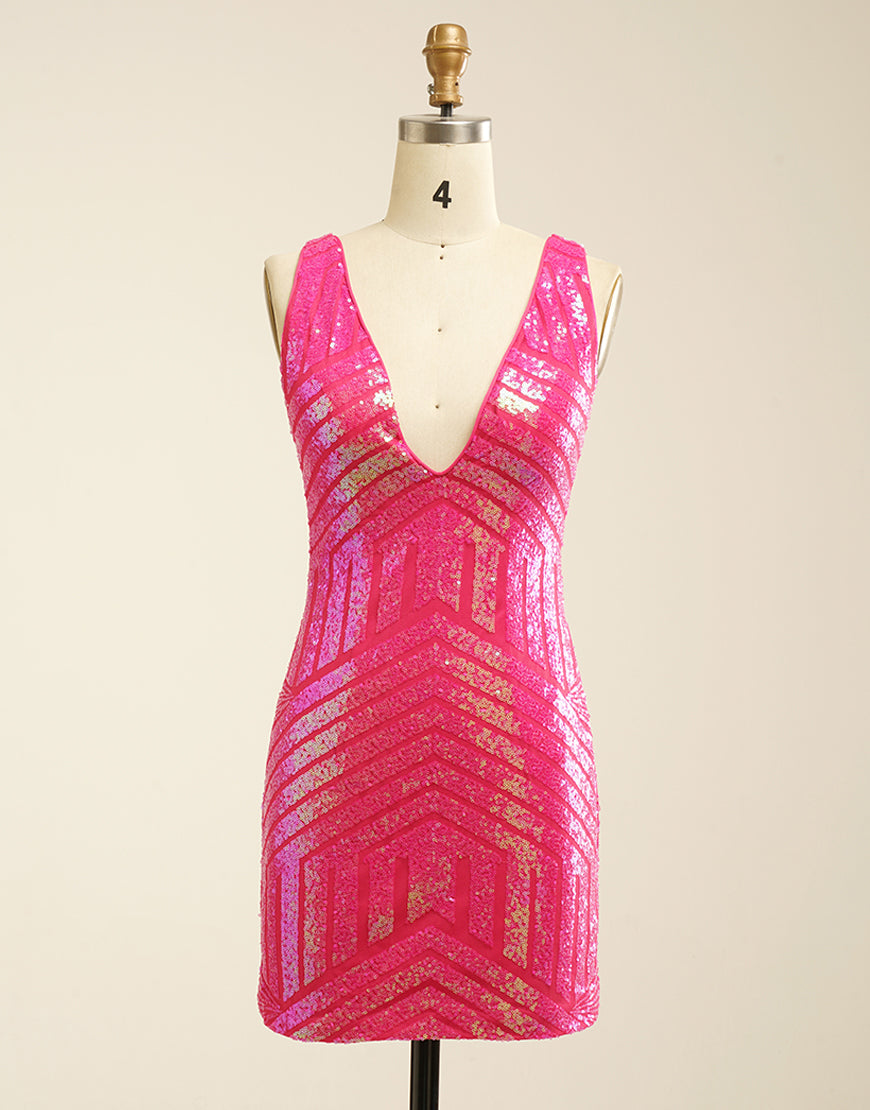 Sexy V-Neck Sequins Mesh Sleeveless Short Homecoming Dress - Fashionpara