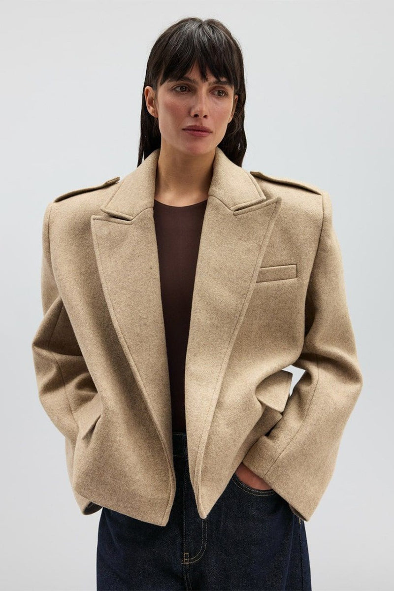Wool Blend Epaulet Blazer Coat - Fashionpara