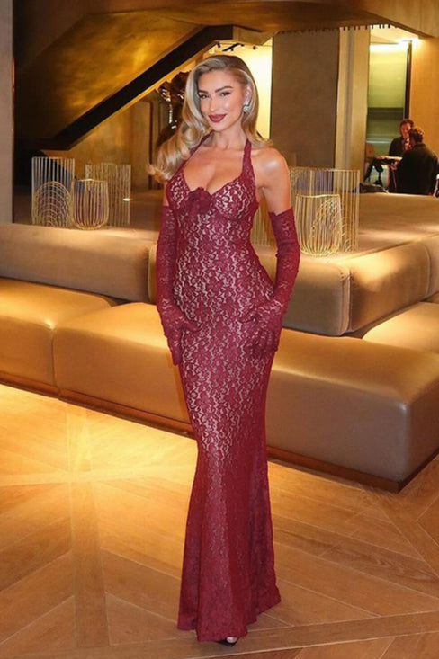 Lace Halter Neck Sweetheart Mermaid Maxi Gown 2