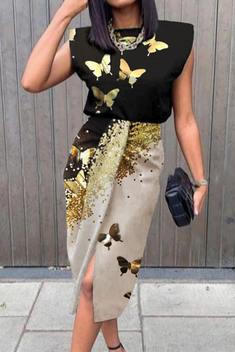 Elegant Print Printing O Neck A Line Dresses  Fashionpara