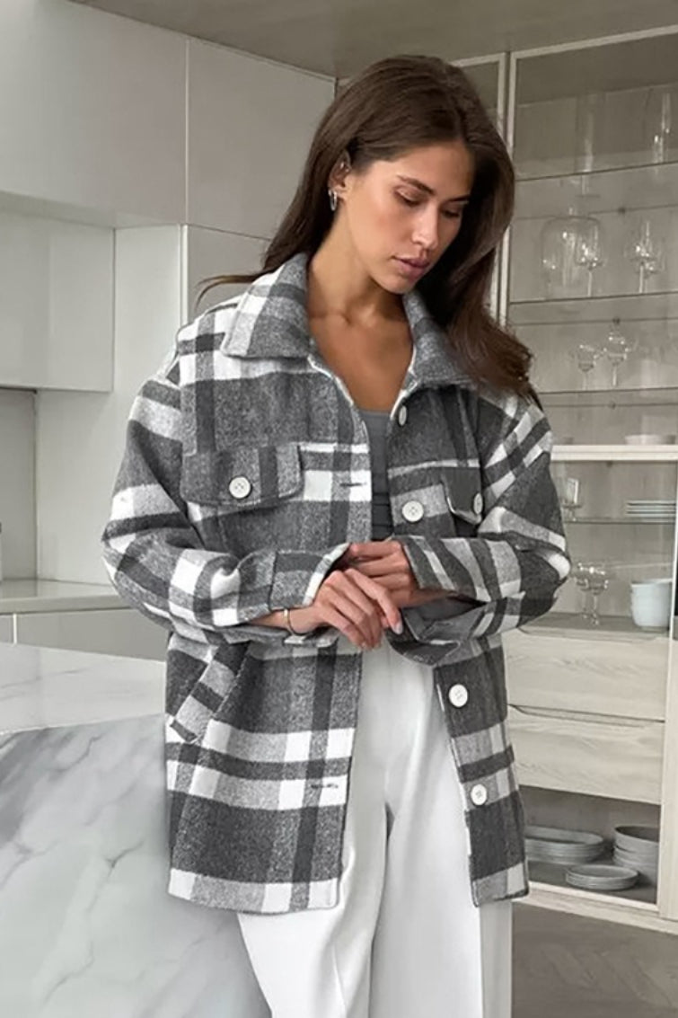 Plaid Mid-Length Wool Coat - Fashionpara