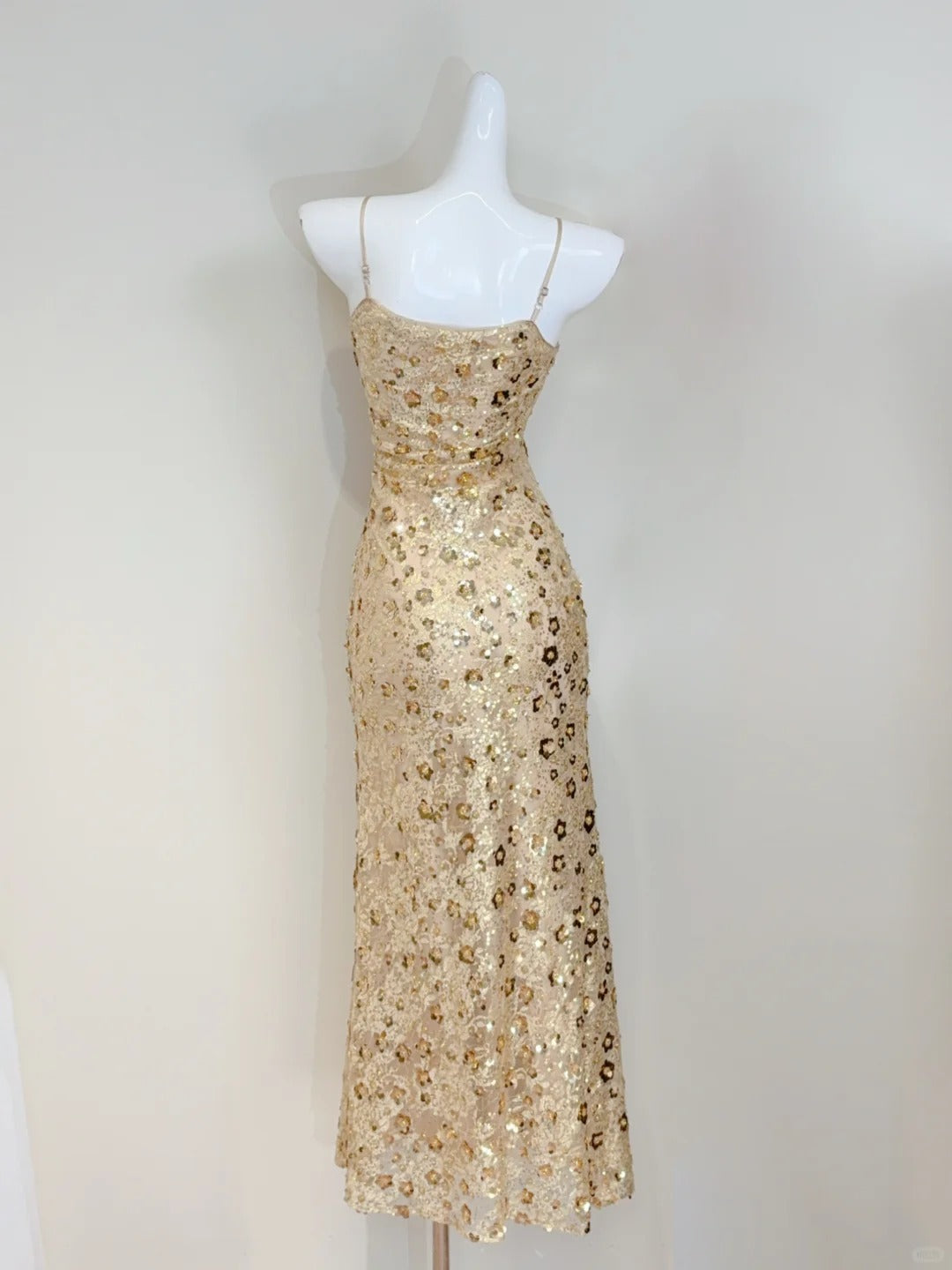 Luxury Gold Mermaid Strapless V-Neck Sequined Long Prom Dress Evening Dress P4075