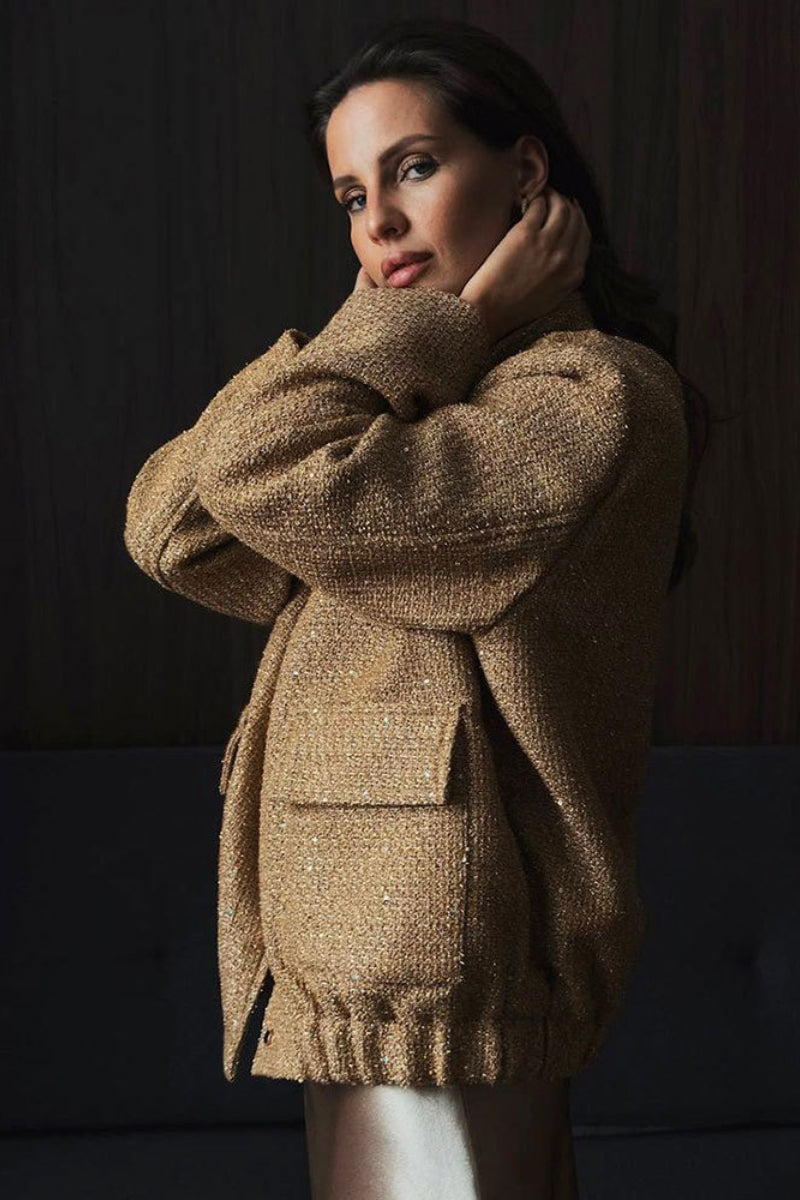 Loose Fit Sequin Bomber Coat - Fashionpara