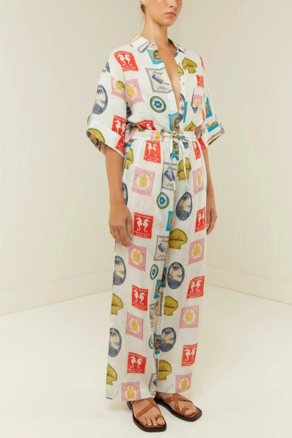 Fashion Printed Linen Casual All-match Shirt Cardigan Trousers - Fashionpara