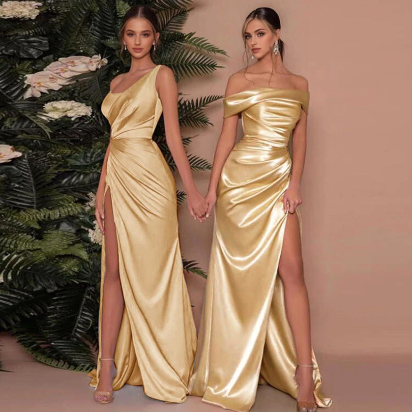 Split Gold Strapless Party Dresses 2