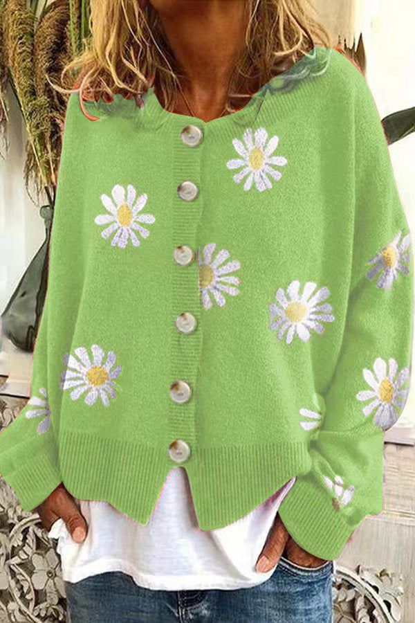 Chrysanthemum Embroidered Cardigan Coat for Elegant Style