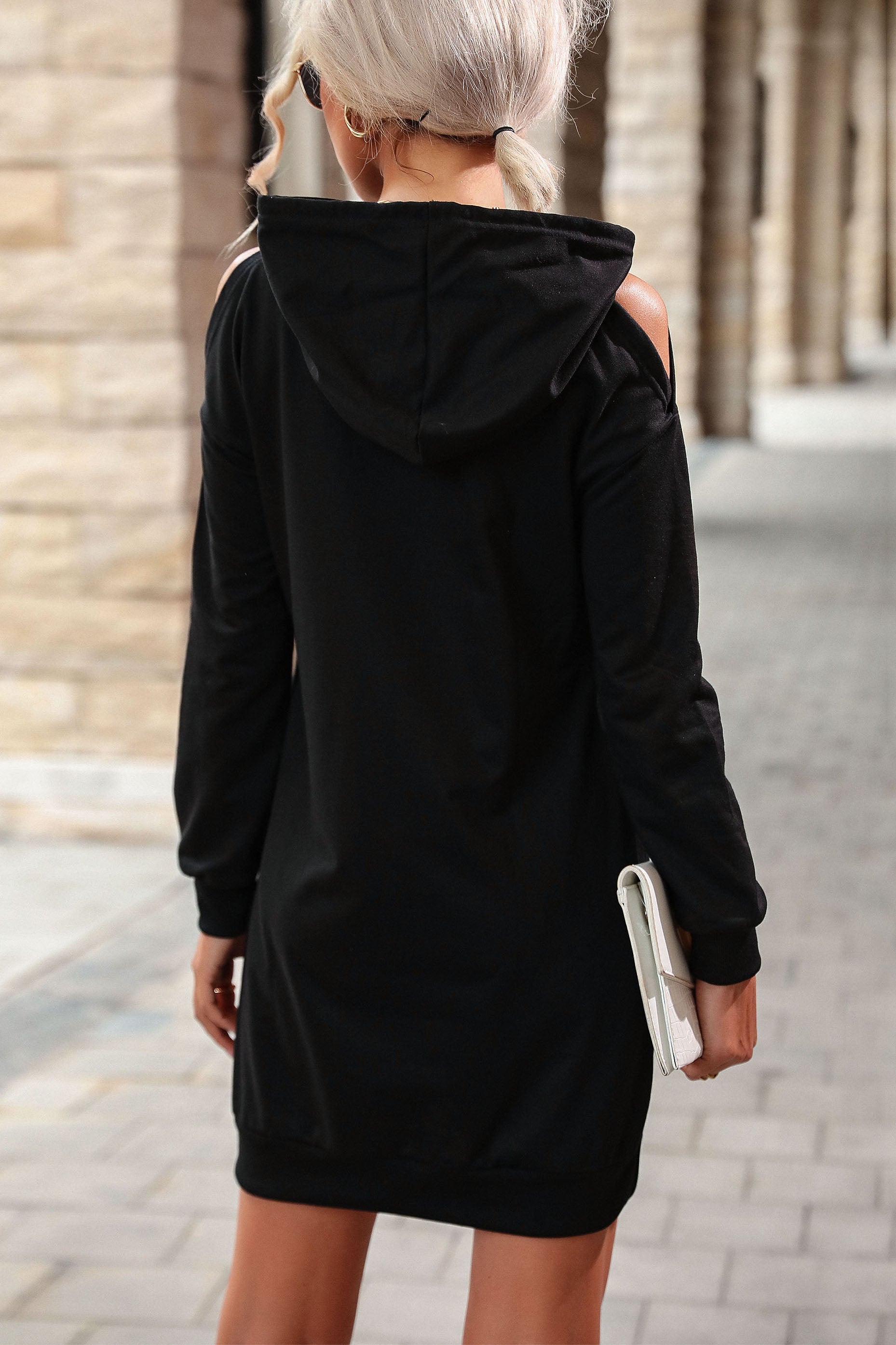 ShoptheCIC Women's Off Shoulder Hooded Sweater Dress