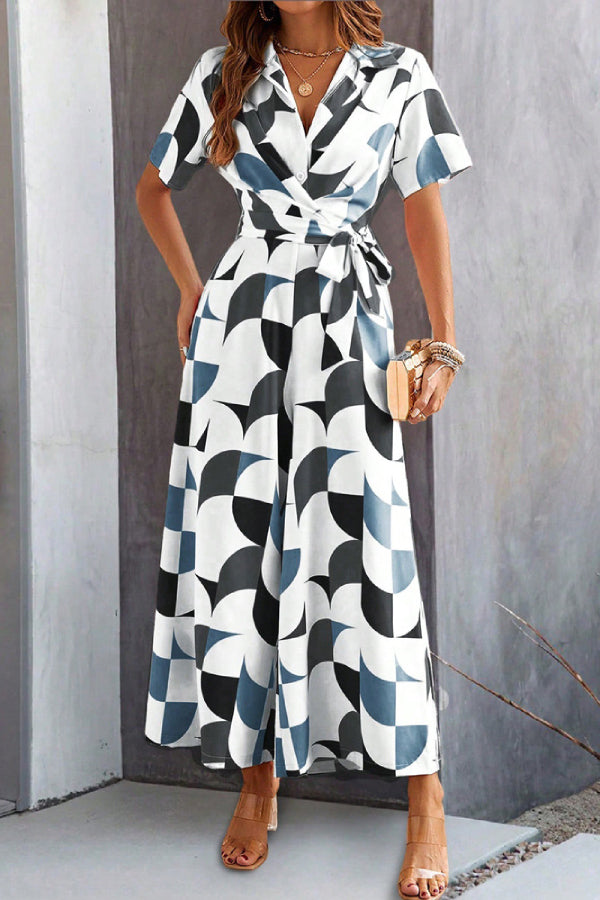 Women's Geometric Printed Short Sleeve Jumpsuit - Fashionpara