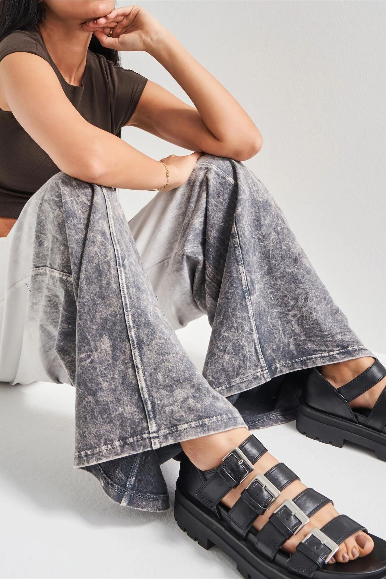 High Waist Ombre Drawstring Wide Jean