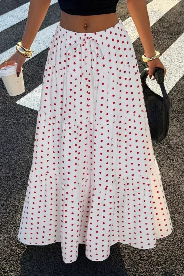 Polka Dot Ruffle Maxi Skirt