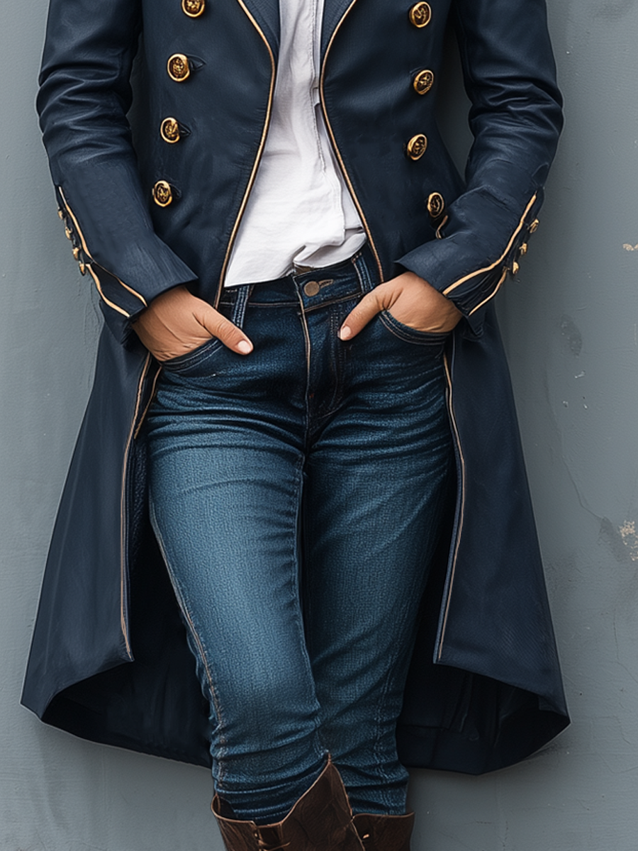 Retro Military Style Double-breasted Faux Leather Coat - Fashionpara