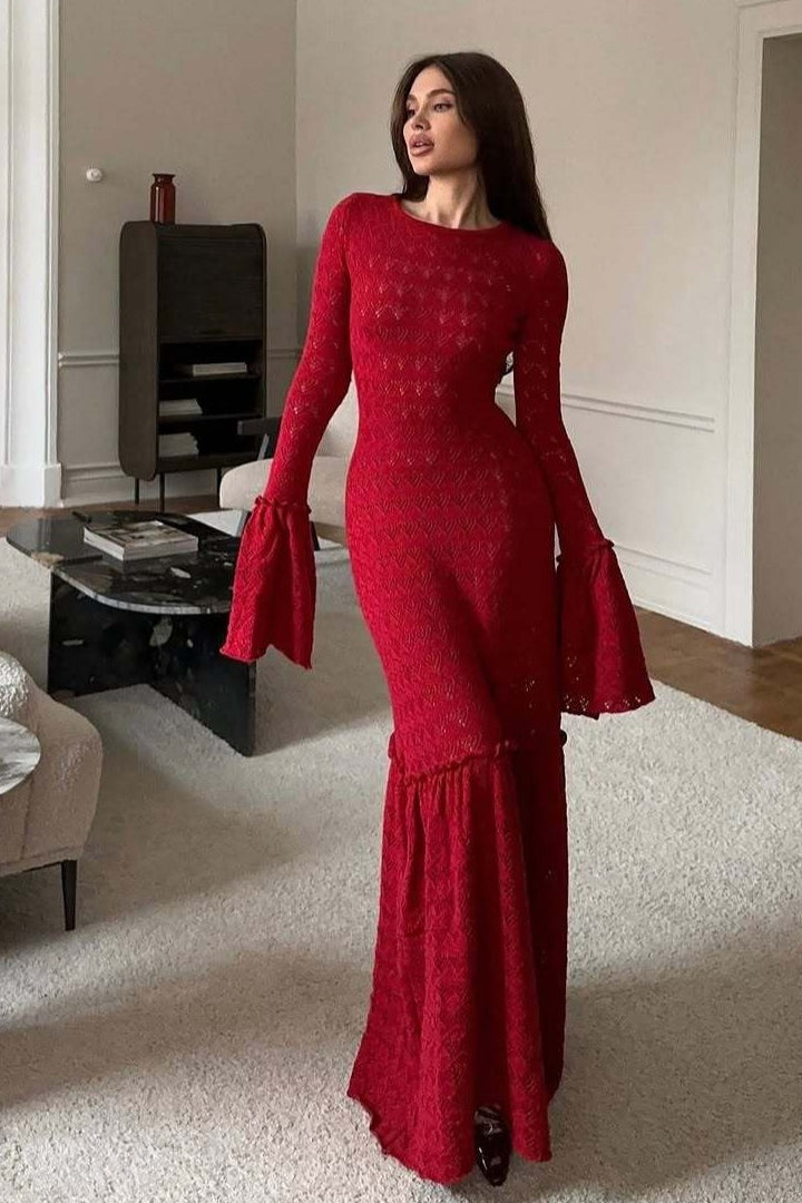 Ruffled Panel Knit Maxi Sweater Dress