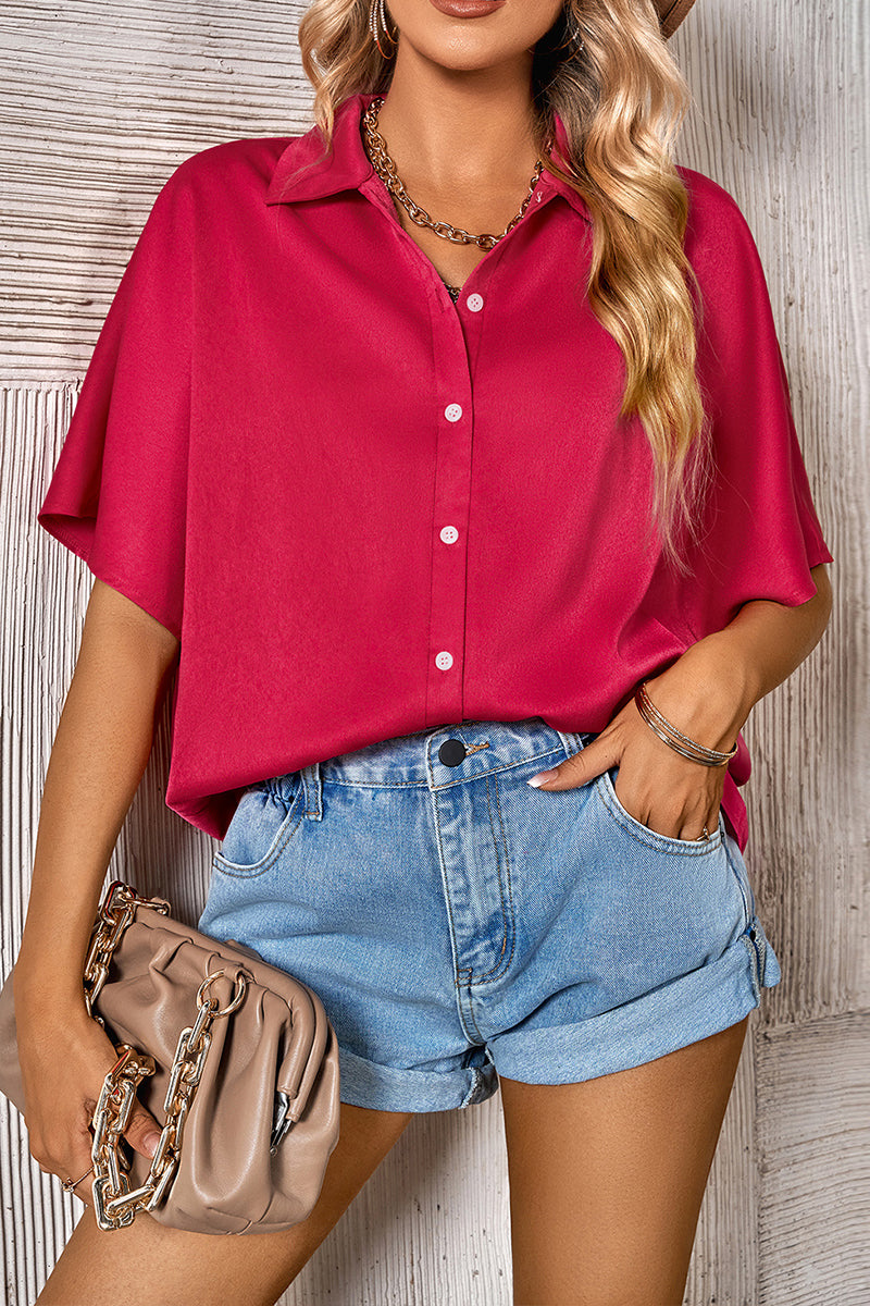 Lapel Collar Loose Solid Color Shirt - Fashionpara