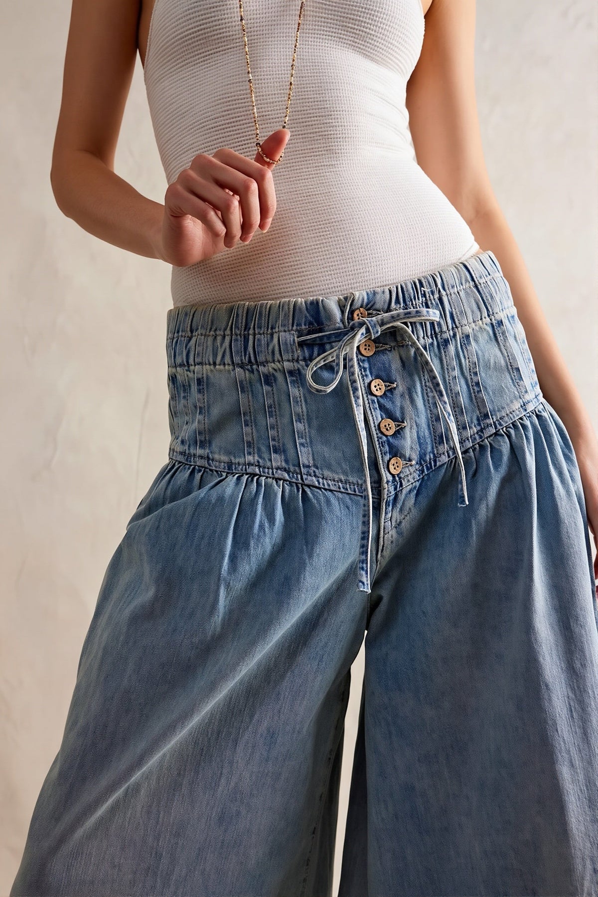 Casual Drawstring Wide Leg Jeans