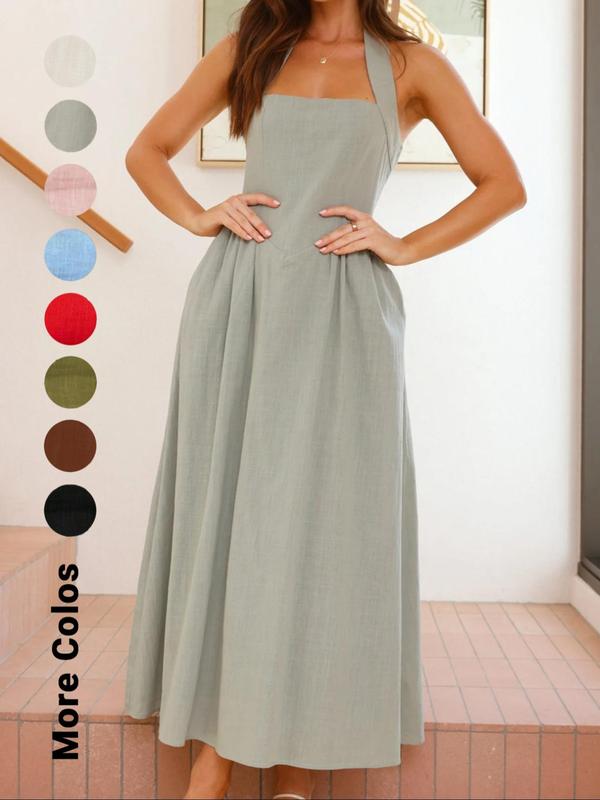 Halter Square Neck Pocket Fit and Flare Midi Dress 8