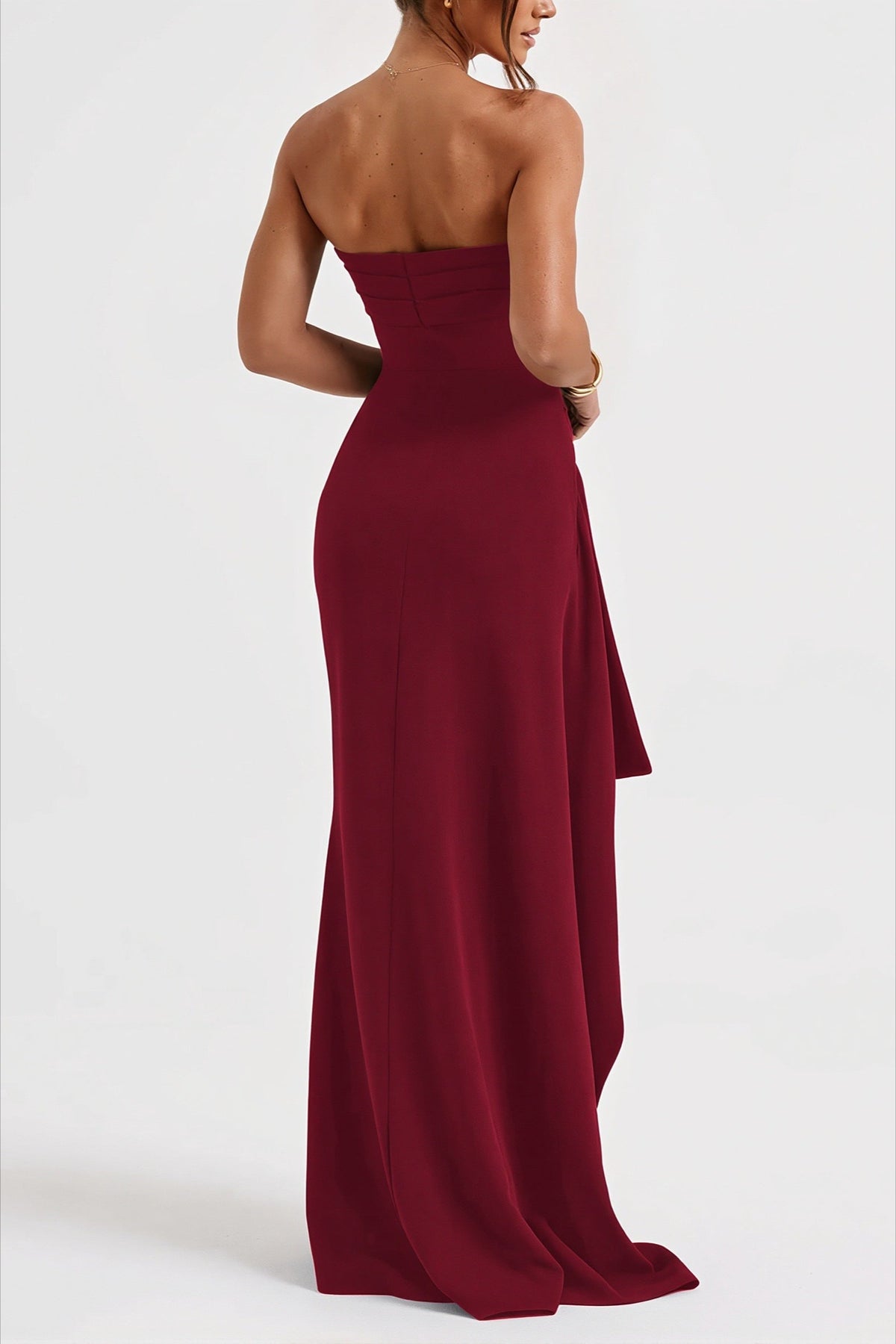 Off-Shoulder Strapless High Slit Maxi Dress