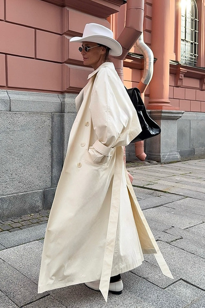 Wool Blend Belted Slim Fit Elegant Solid Overcoat