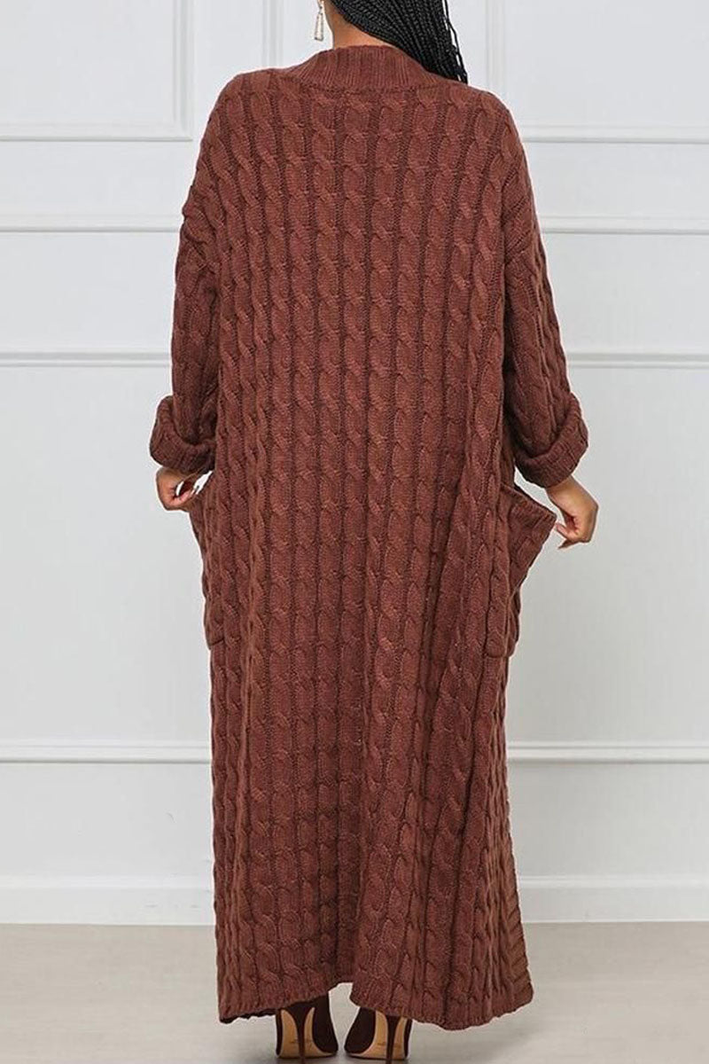 Premium Pocket Design Cable Knit Longline Cardigan - Fashionpara