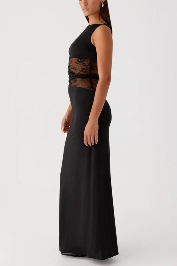 Slim Sheer Lace Paneled Maxi Lace Dress