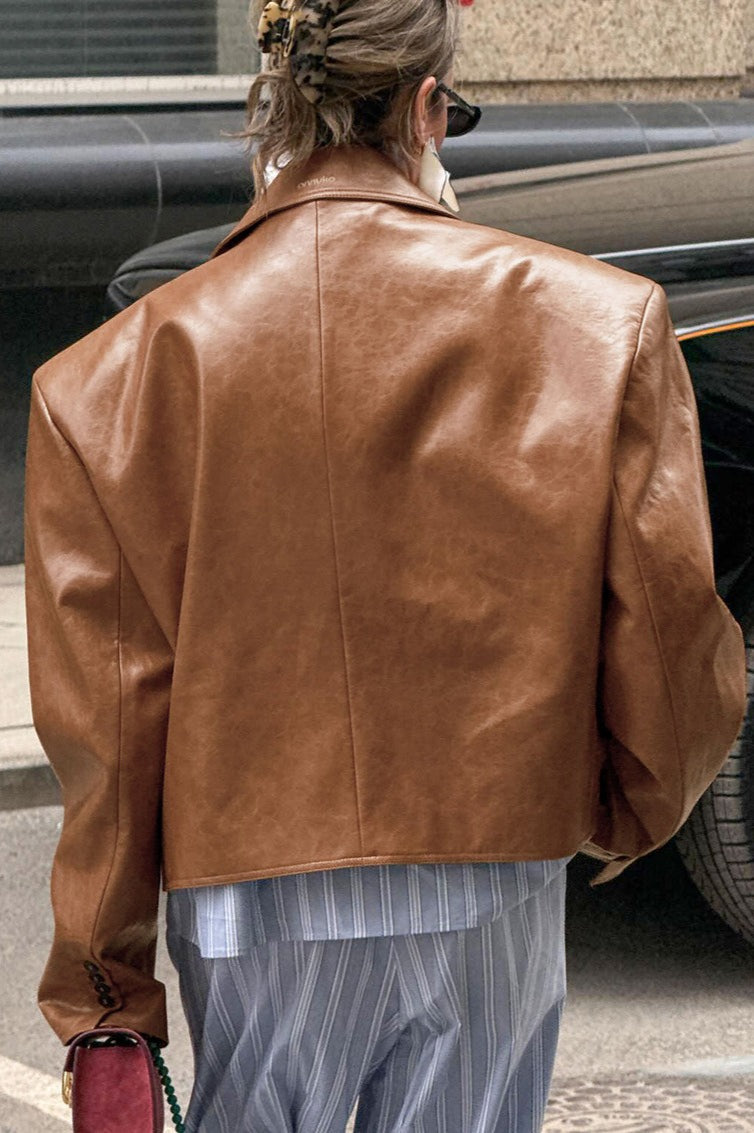 Vintage Oversized PU Leather Blazer