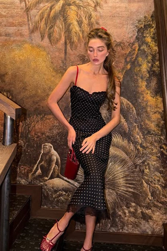 Polka Dot Bustier Wide-Leg Jumpsuit