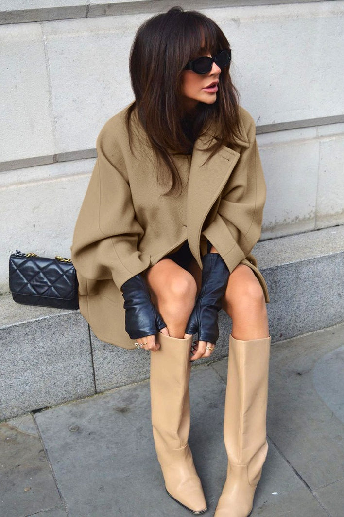 Oversized Batwing Sleeve Wool Blend Coat