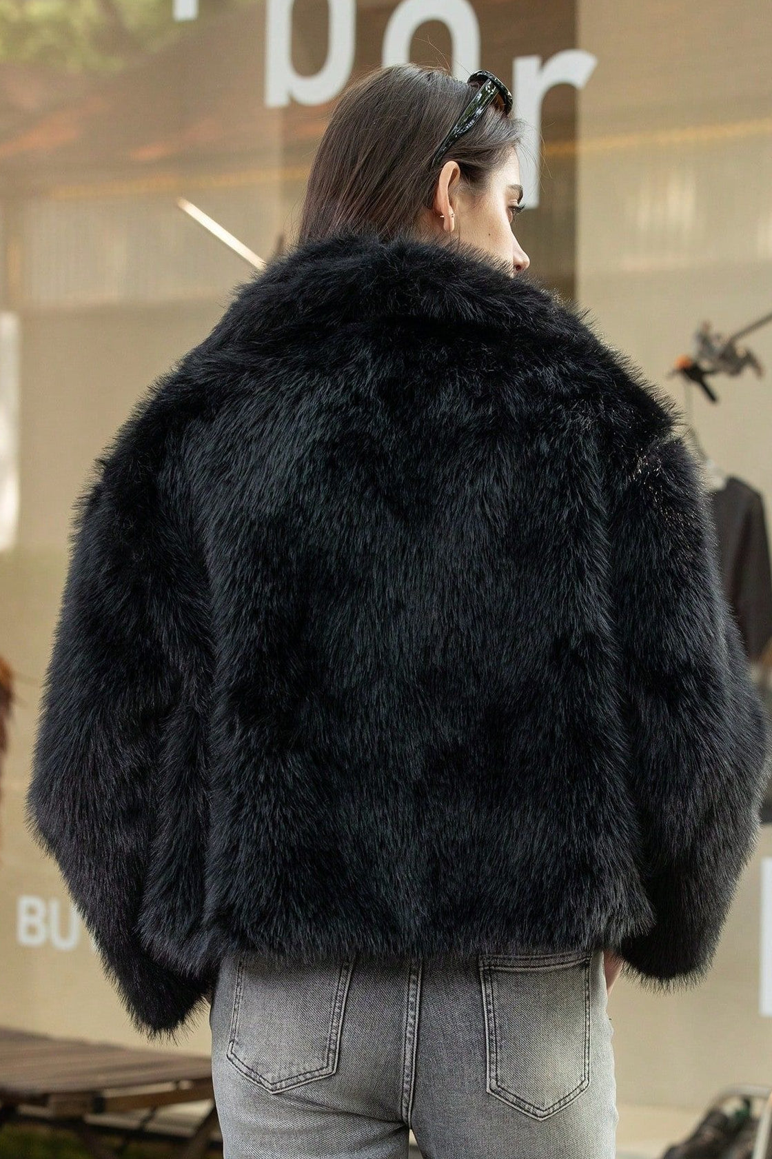 Plush Solid Color Faux Animal Fur Warm Notch Collar Coat