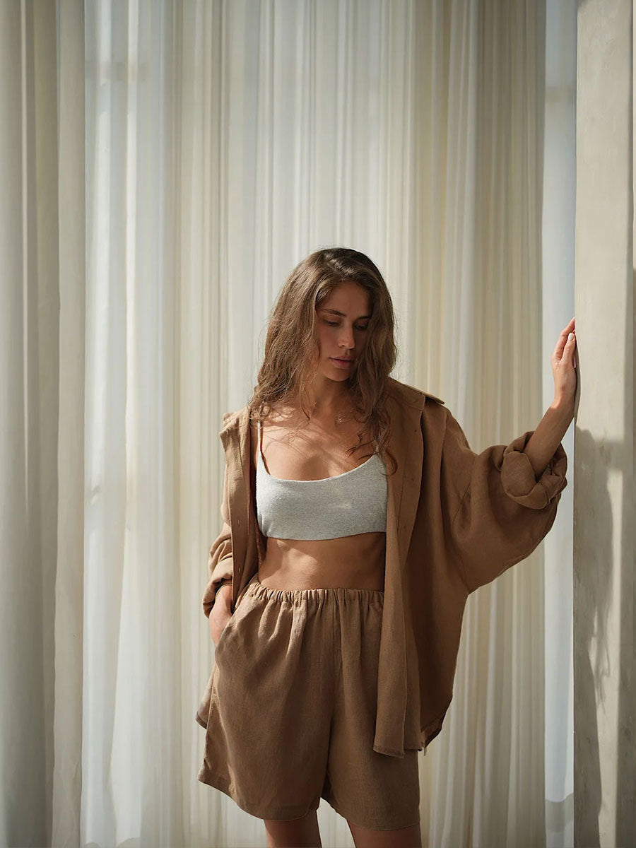 Long Sleeve Shirt Shorts Set Blouse