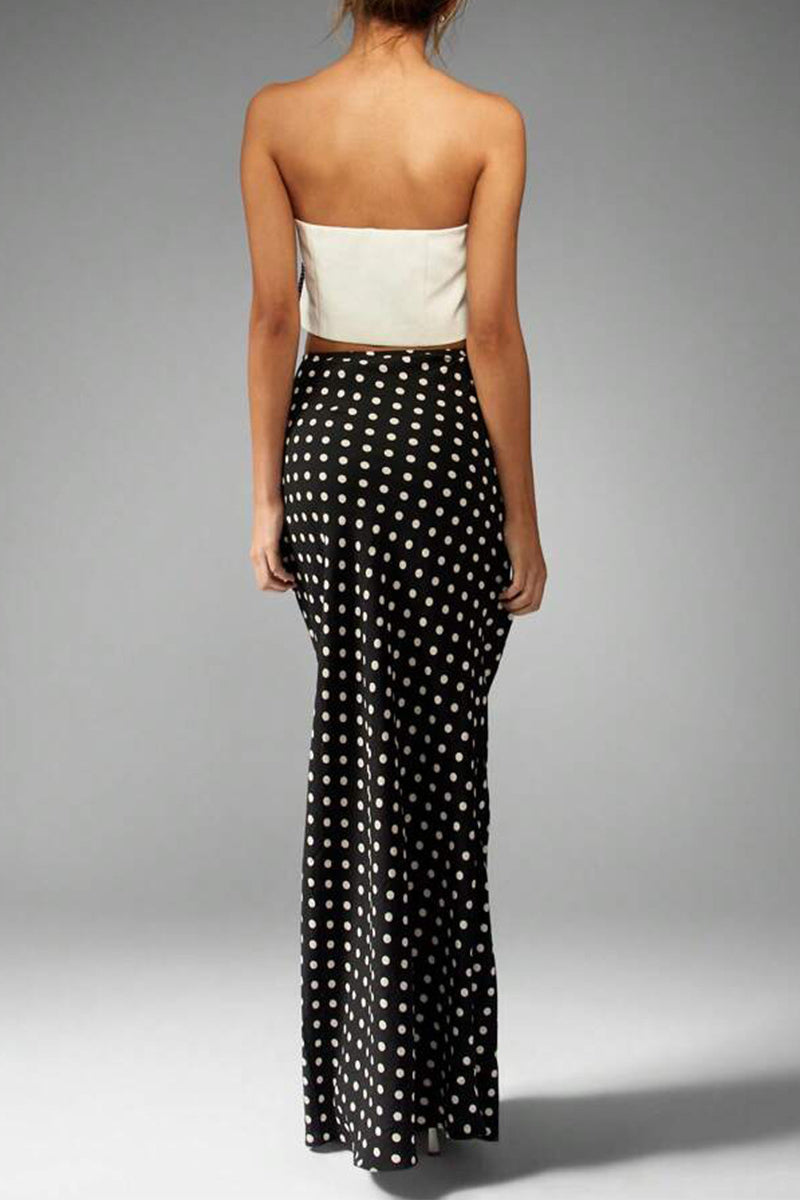 Slim Fit Polka Dot Midi Skirt
