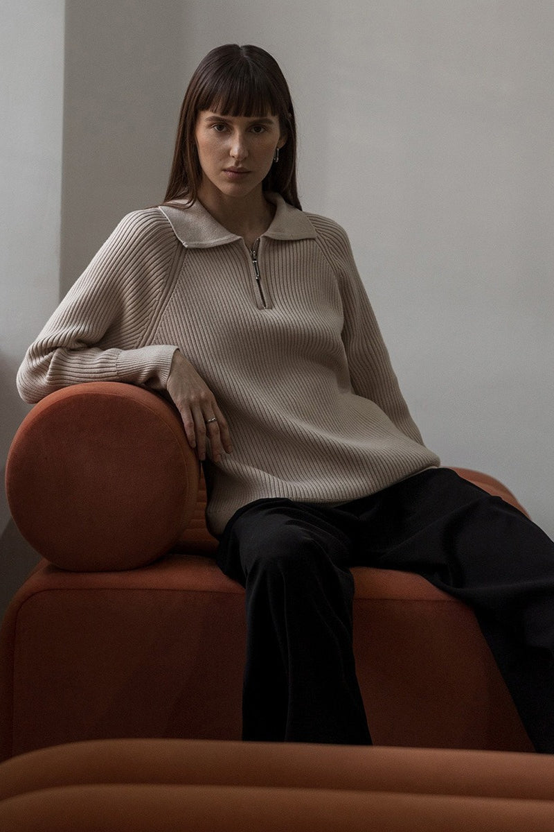 Polo Collar Knit Pullover Sweater