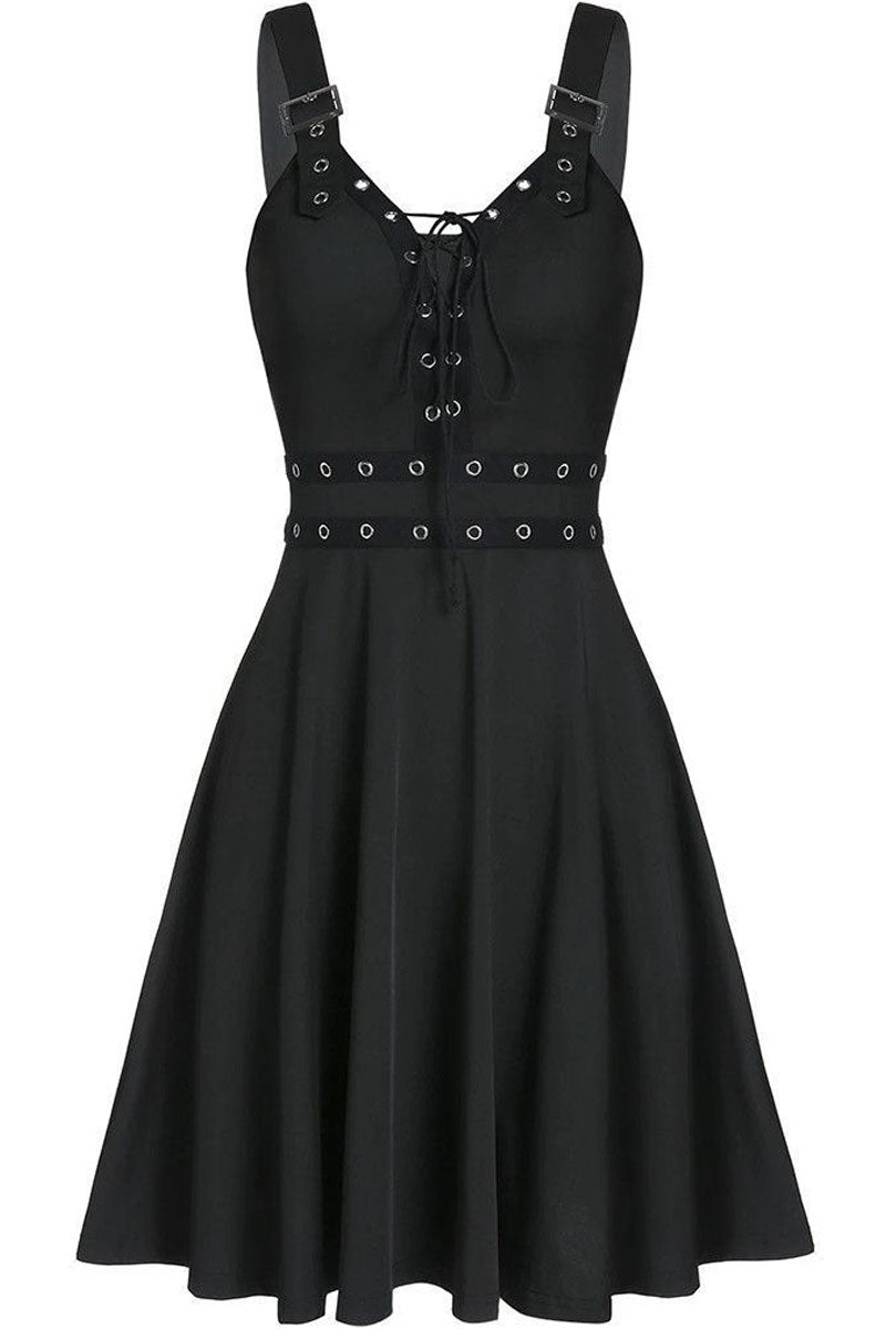Gothic Punk Lace-up strappy dress - Fashionpara