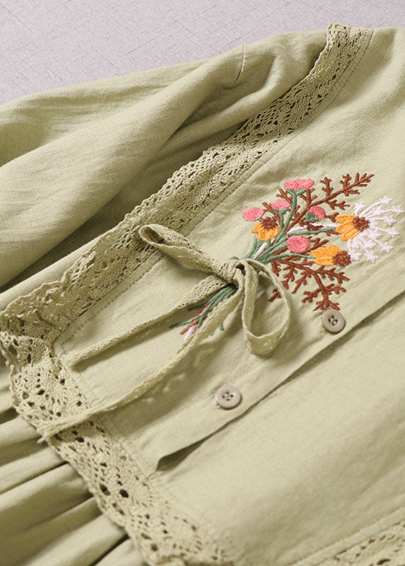 Embroidered Floral Lace Trim Empire Waist A-Line Midi Dress - View 4