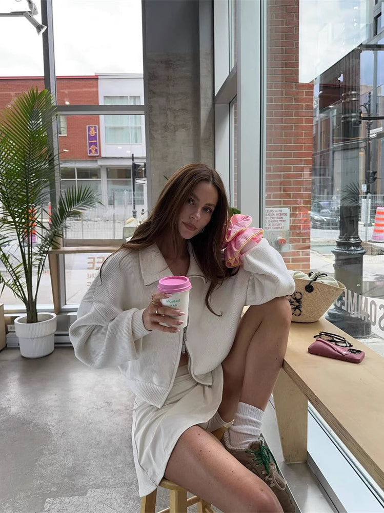 PrincessAce Elegant Folded Collar Long Sleeve Sweater Cardigan