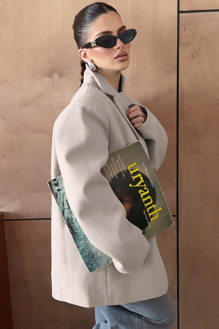 Long Sleeve Khaki Blazer Coat - Fashionpara