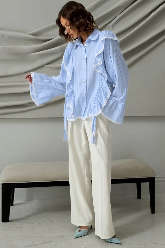 Elegant Jacquard Bell Sleeve Loose Blouse