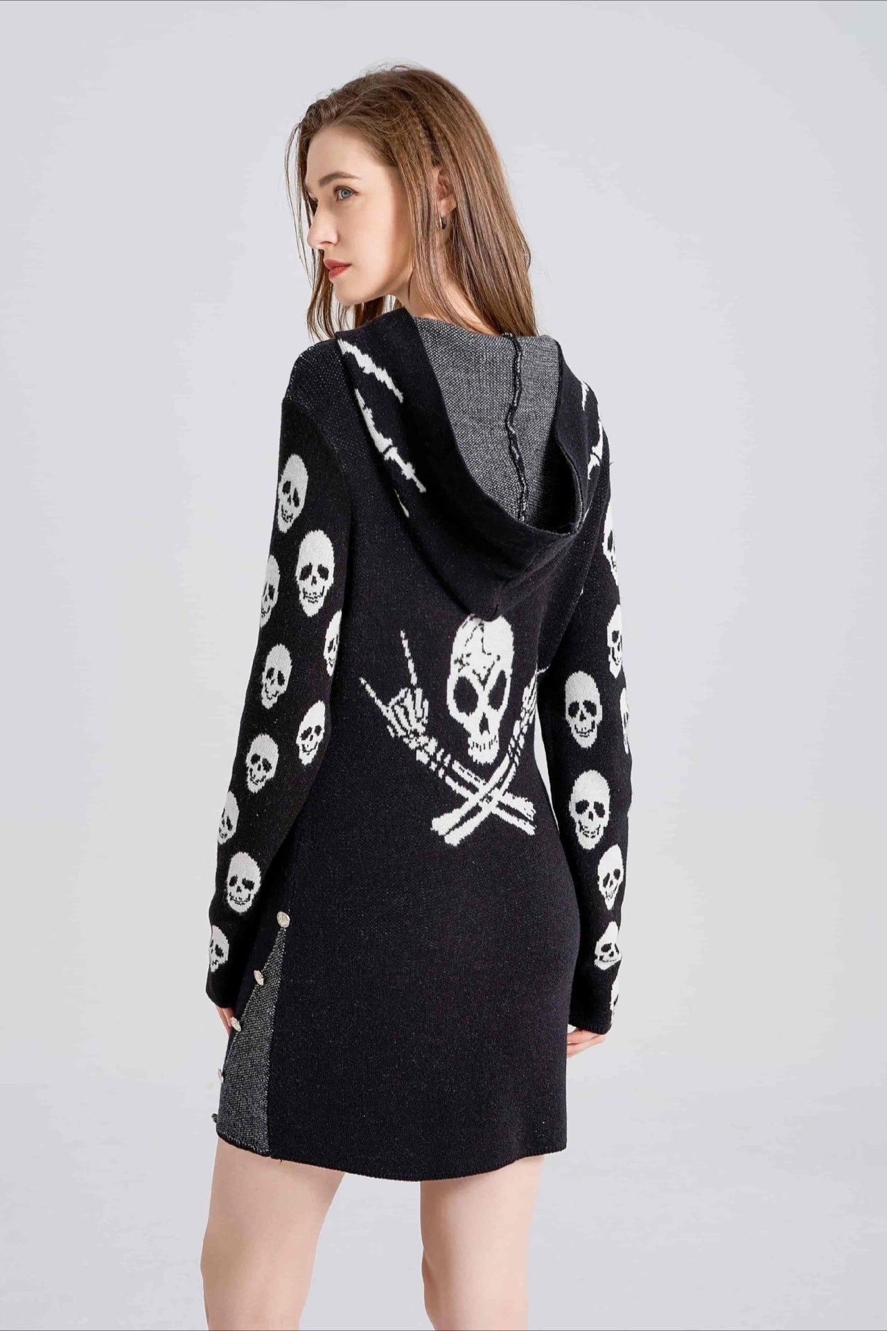 PrincessAce Gothic Skull Knit Sweater with Hooded Design