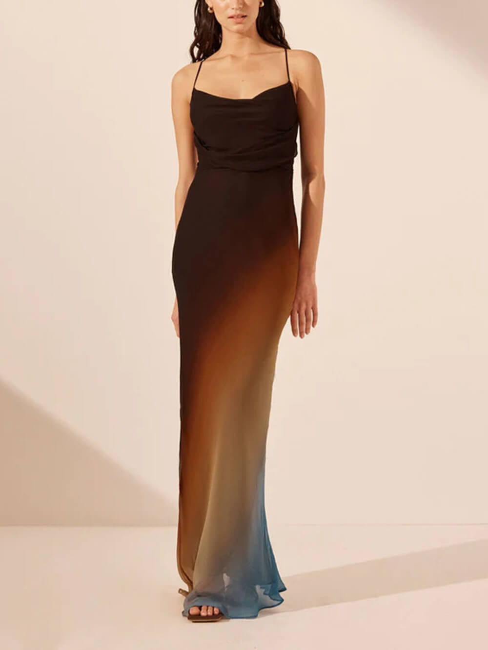 Backless Twill Maxi Dress - Fashionpara