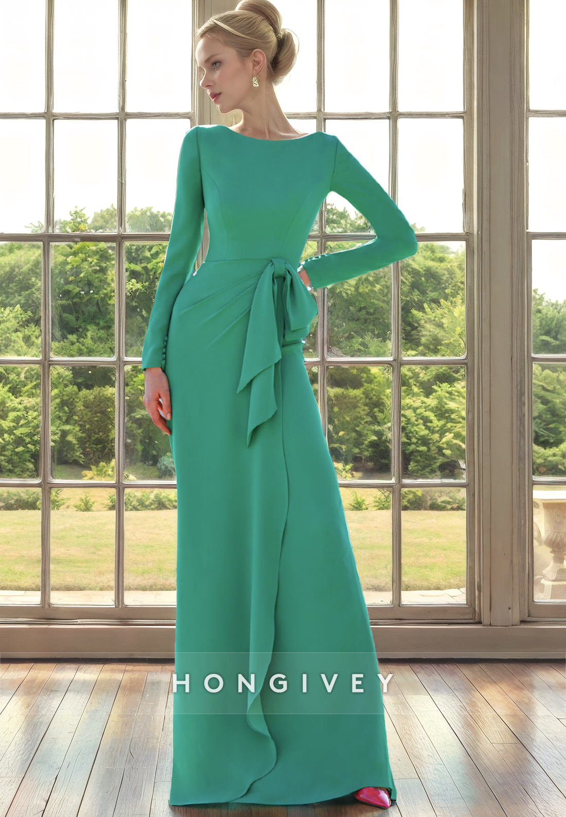 Trumpet Scoop Long Sleeves Mother of the Bride Dress