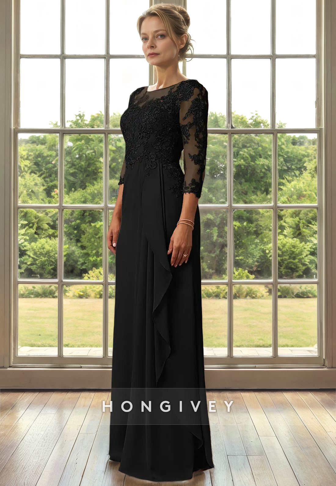 Couture & Ornate Long sleeves Appliques Mermaid Cocktail Mother of the Bride Dress