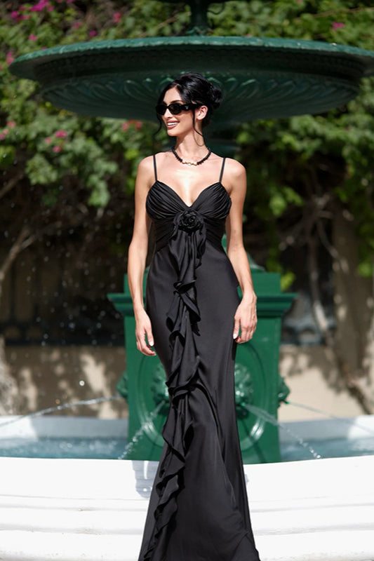 Satin Floral Tie-Back Slim Fit Slip Dress Party Dress